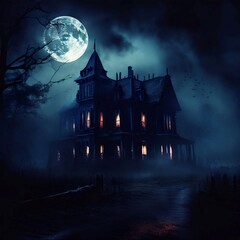 Spooky Haunted House at Night