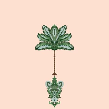 Set of tropical elements hand drawn illustration leaves, palm, flower, strawberry, ethnic, paisley, foliage embroidery. 