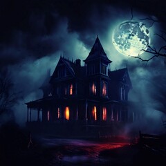 Spooky Haunted House at Night
