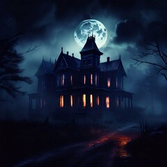 Spooky Haunted House at Night