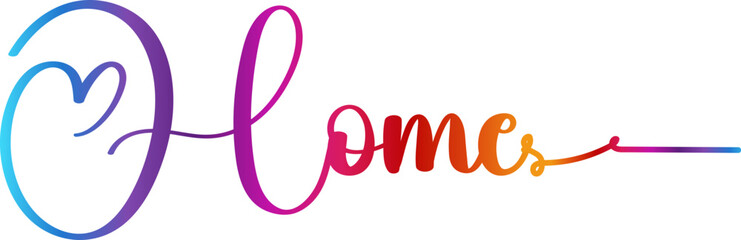 gradient color, HOME text. Vector welcome home word. Typography cozy design for print to poster, banner, welcome doormat, card for your sweet home. Calligraphic quote Vector illustration