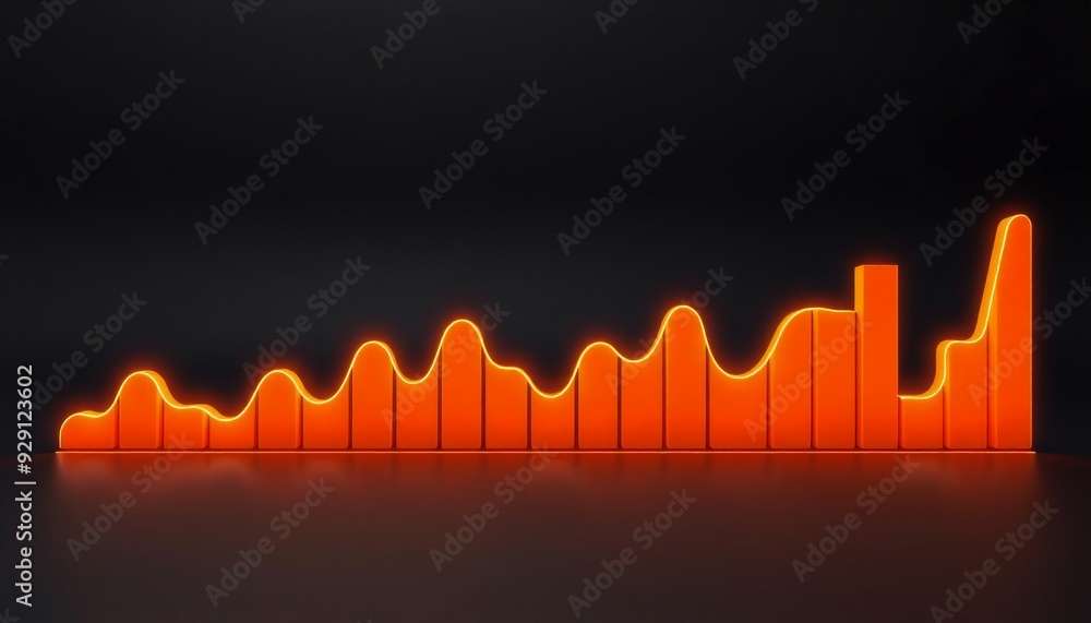 Wall mural Minimalist 3D line graph featuring glowing orange segments on a black background illustrating steady financial progress in a modern design