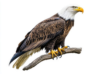 Obraz premium Historical botanical illustration style drawing of a majestic bald eagle perching on a branch