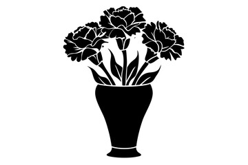 Carnation vase vector on Silhouette, coloring page style, vector illustration