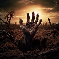 Zombie Hand Emerging from the Ground
