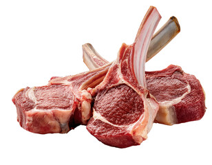 Fresh, raw meat cuts showcasing tender lamb chops with an appetizing red color, ideal for a gourmet cooking theme.