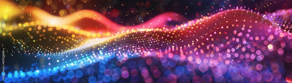 Poster multicolored digital wave of data flow