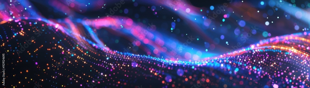 Poster multicolored digital wave of data flow