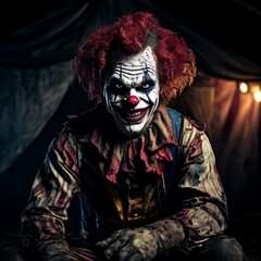 Creepy Clown in a Circus Tent