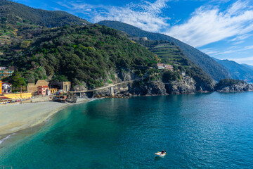 Panorama sulla baia di Monterosso Al Mare, Cinque Terre, La Spezia, Liguria, Italia