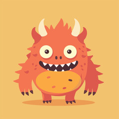 yellow monster cartoon with big eyes and horns, smiling cheerfully.

