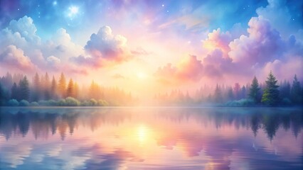 Fototapeta premium Soft, blended watercolor hues merge in a gentle gradient wash background, evoking a sense of calming serenity and peacefulness, perfect for designs and digital art.