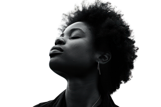 Black and white portrait of a person. Realistic photo isolated on white background.