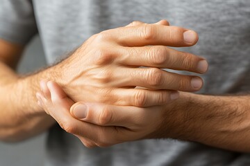 Fototapeta premium A close-up of hands clasping each other, possibly indicating relaxation or stretching.