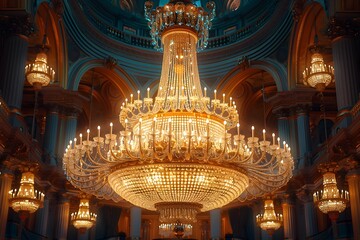 Obraz premium Opulent Chandelier Illuminates Lavish Ballroom with Refined Sophistication