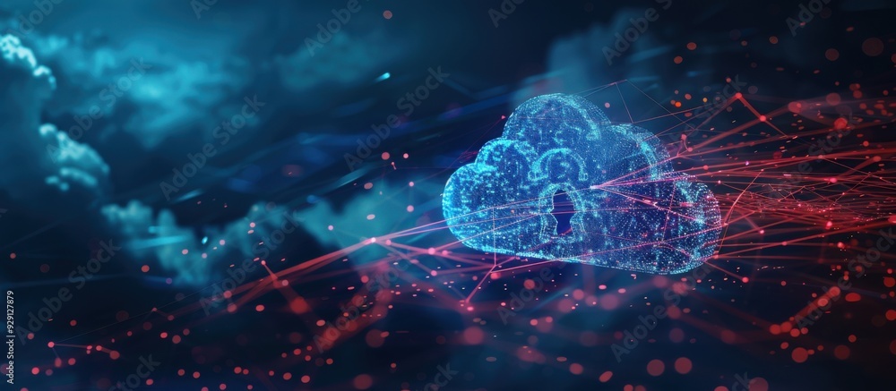Poster cloud computing security with glowing lock