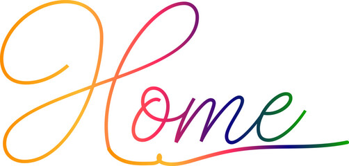 gradient color, HOME text. Vector welcome home word. Typography cozy design for print to poster, banner, welcome doormat, card for your sweet home. Calligraphic quote Vector illustration