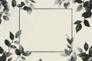 Funeral announcement card with black and white leaves bordering a beige background