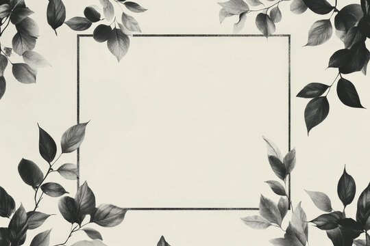 Funeral announcement card with black and white leaves bordering a beige background