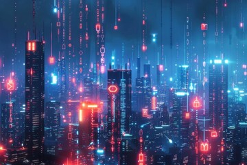 Obraz premium Futuristic Cityscape with Digital Connectivity