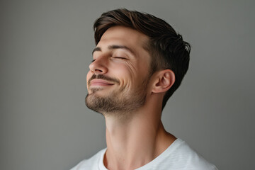 Obraz premium A close up of a man's face with his eyes closed