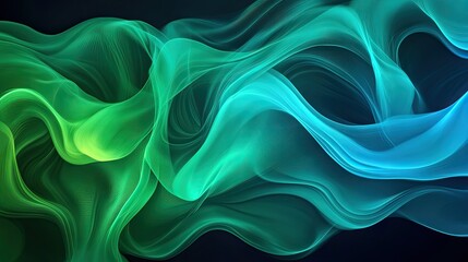 Obraz premium Abstract flow of vibrant green and blue waves creating a mesmerizing visual effect, perfect for backgrounds or artistic projects.