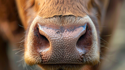 Detailed view of a cow's nose with visible moisture and texture