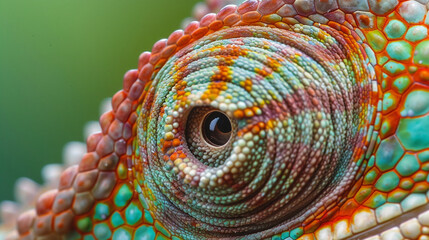 Obraz premium Close-up of a chameleon's eye, showing the ability to move independently