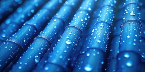 Obraz premium Close-up of Blue Bamboo Shoots Covered in Dew Drops