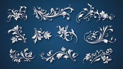 Elegant floral ornaments in intricate designs, perfect for enhancing decorations and artistic projects.