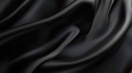 Obraz premium Black Satin Elegance: Luxurious folds of shimmering black satin drape and flow, creating a sensual and sophisticated abstract background. 