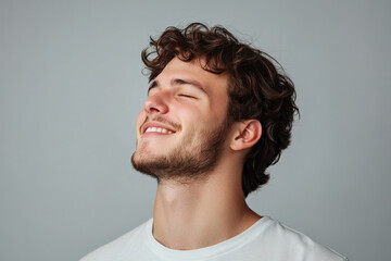 Obraz premium A close up of a man's face with his eyes closed