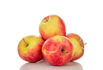 Several red apples, macro, isolated on white background.