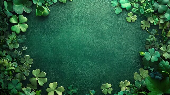 Emerald Embrace: A lush frame of shamrocks encircles a vibrant green backdrop, evoking the luck and spirit of Ireland. 