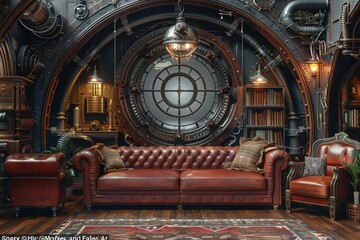 Obraz premium Steampunk Lounge with a functional furnishings. home decor