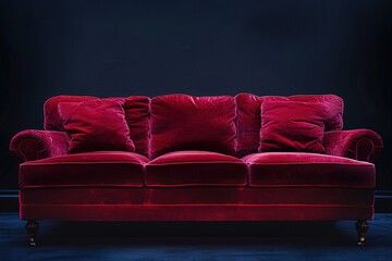 Studio shot of a maroon sofa isolated on dark background