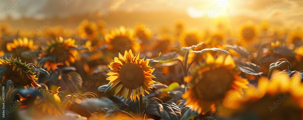 Wall mural brilliant sunshine illuminating a field of sunflowers in full bloom, 4k hyperrealistic photo