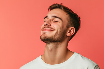 Obraz premium A close up of a man's face with his eyes closed