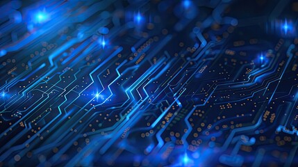 Abstract Circuit Board with Blue Glowing Lines