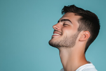 Obraz premium A close up of a man's face with his eyes closed