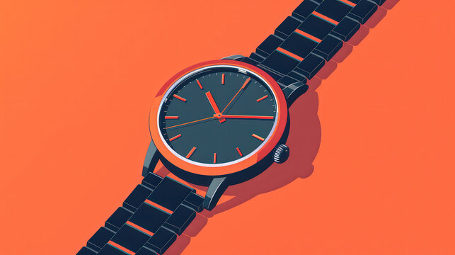 Elegant wristwatch design, close-up view showcasing luxury features, minimalist flat illustration with ample copy space for branding and text integration