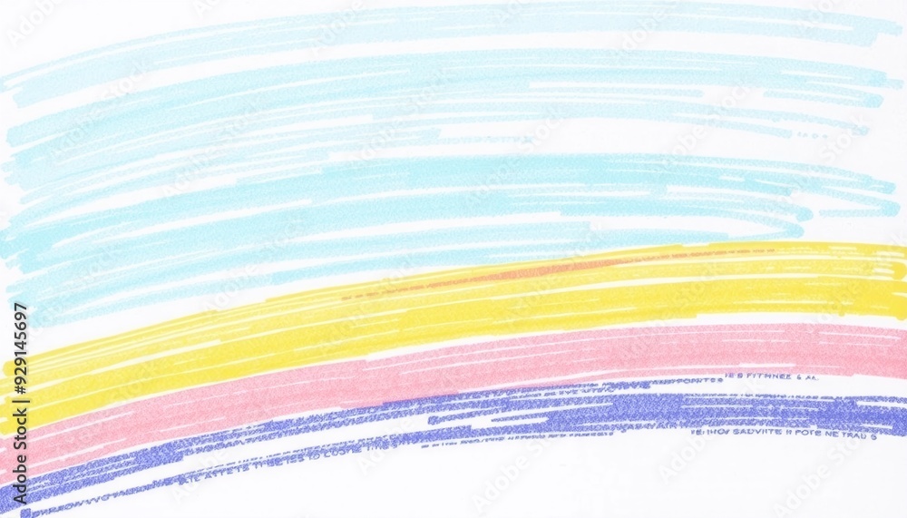 Wall mural rainbow stripes with a hand-drawn sketch effect each color band from red to violet appearing as if d