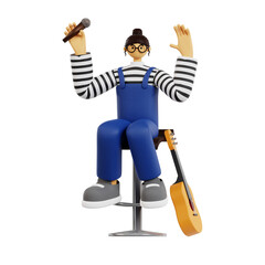 3D Render of a Musician Playing an Acoustic Guitar