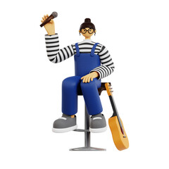 3D Render of a Musician Playing an Acoustic Guitar