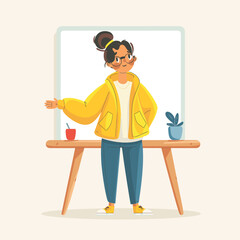 Female teacher character in casual clothes with glasses