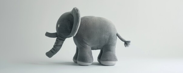 Soft plush toy elephant on white background, 4K hyperrealistic photo