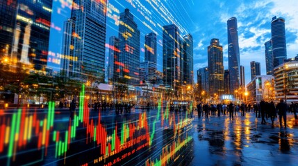 Obraz premium How about this: City skyline at night with skyscrapers and bright lights reflecting on the river, capturing the vibrant atmosphere of an Asian metropolis