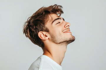 Fototapeta premium A close up of a man's face with his eyes closed