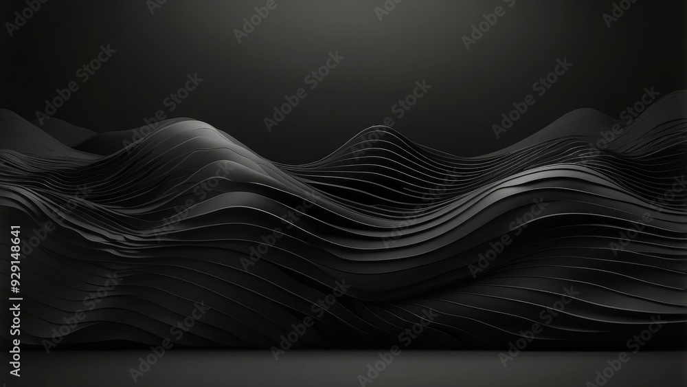 Poster Black background with soft wave patterns, smooth and elegant.