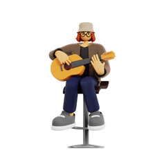 3D Render of a Musician Playing an Acoustic Guitar